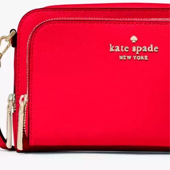 S Kate Spade Stacie Dual Zip Crossbody Bag Ruby Red Leather Purse KG036 NWT $259 - Picture 6 of 10
